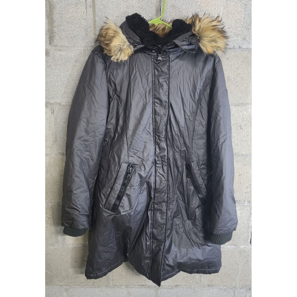 Vince Camuto Women's Faux Fur Hooded Winter Coat Jacket Gray Size L